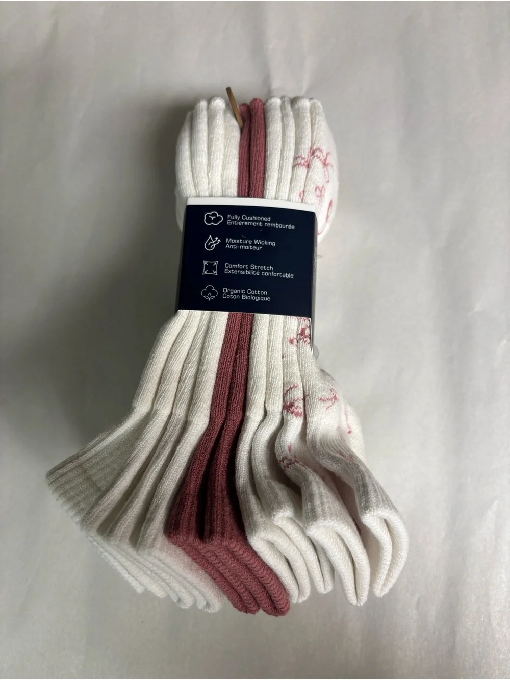 New French Connection Socks Women’s 5 Pair White & Pink Bear & Bows Quarter Sock
